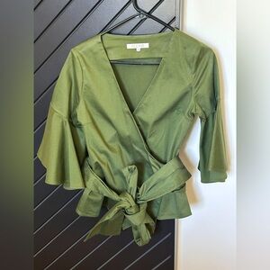 Alexis poplin wrap top with fluted sleeves. Size Petite. Worn ONCE!